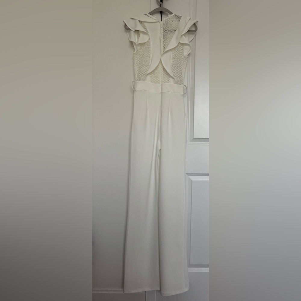 Fashion Nova White Wide-Leg Jumpsuit, includes white belt